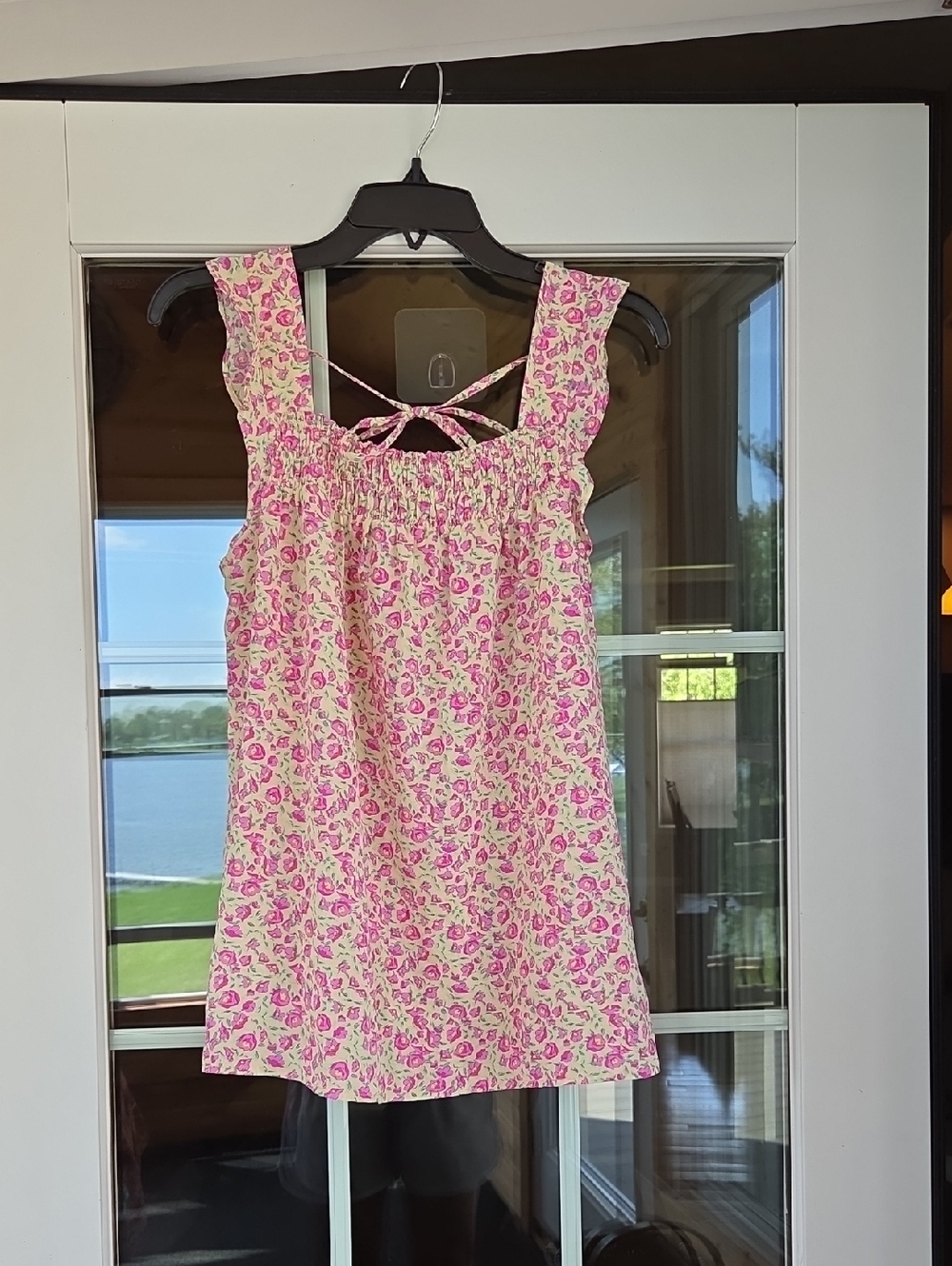 Staccato Pink Floral Smocked Sundress Top, Sz S